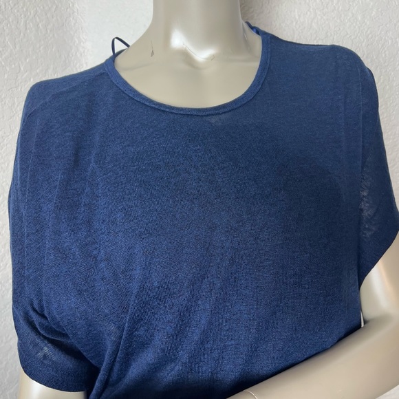 Esperanza Tops Esperanza New York Brand Blue Draped Sleeve Fringe